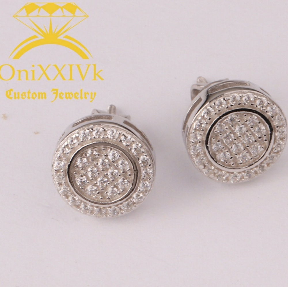 Iced Out Custom 925 Silver Round Studded Earrings